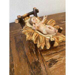 Vintage Ceramic Baby Jesus Figurine In Manger Cradle Nativity Scene Hand-Painted